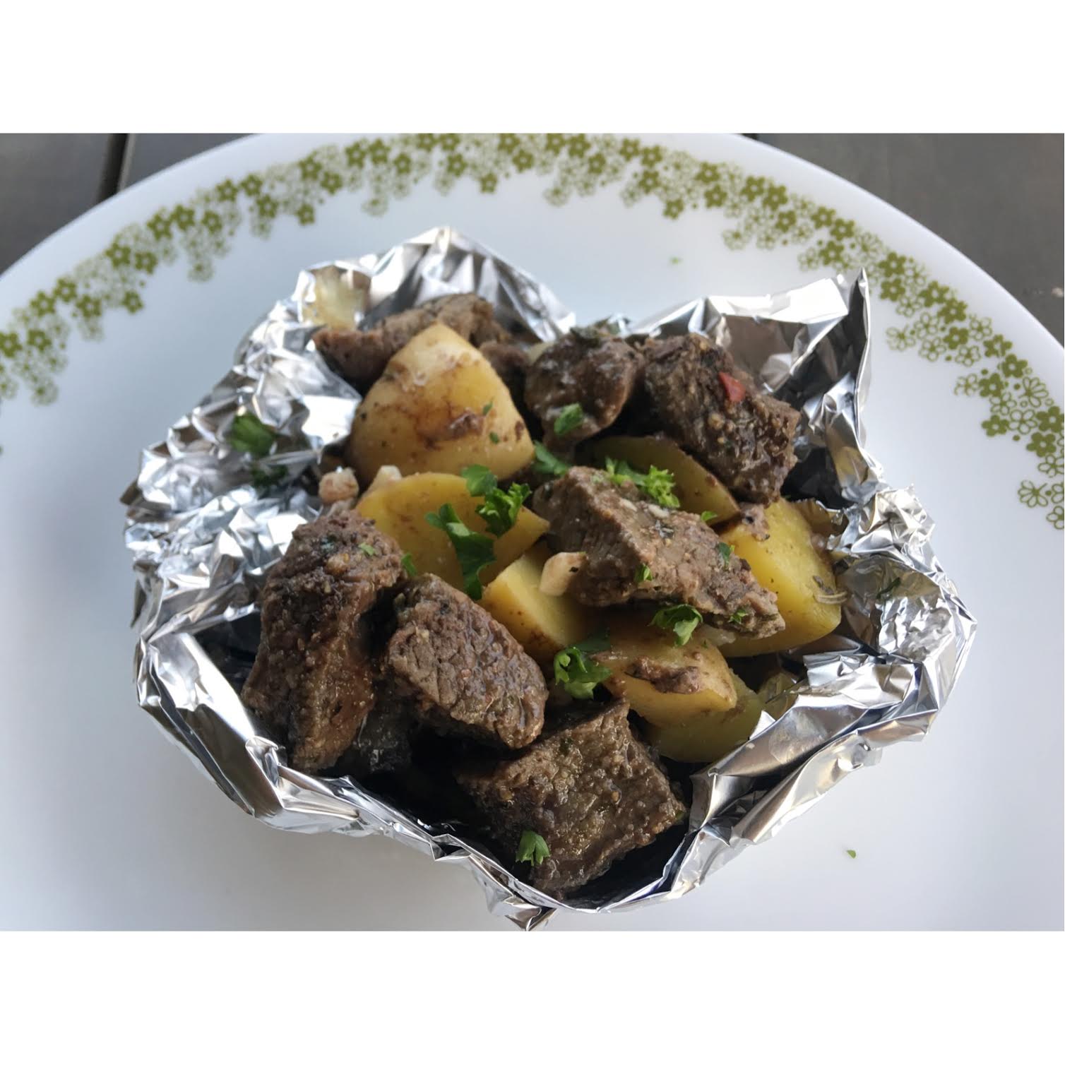 Steak & Potatoes foil packs w/ pan seared scallops.